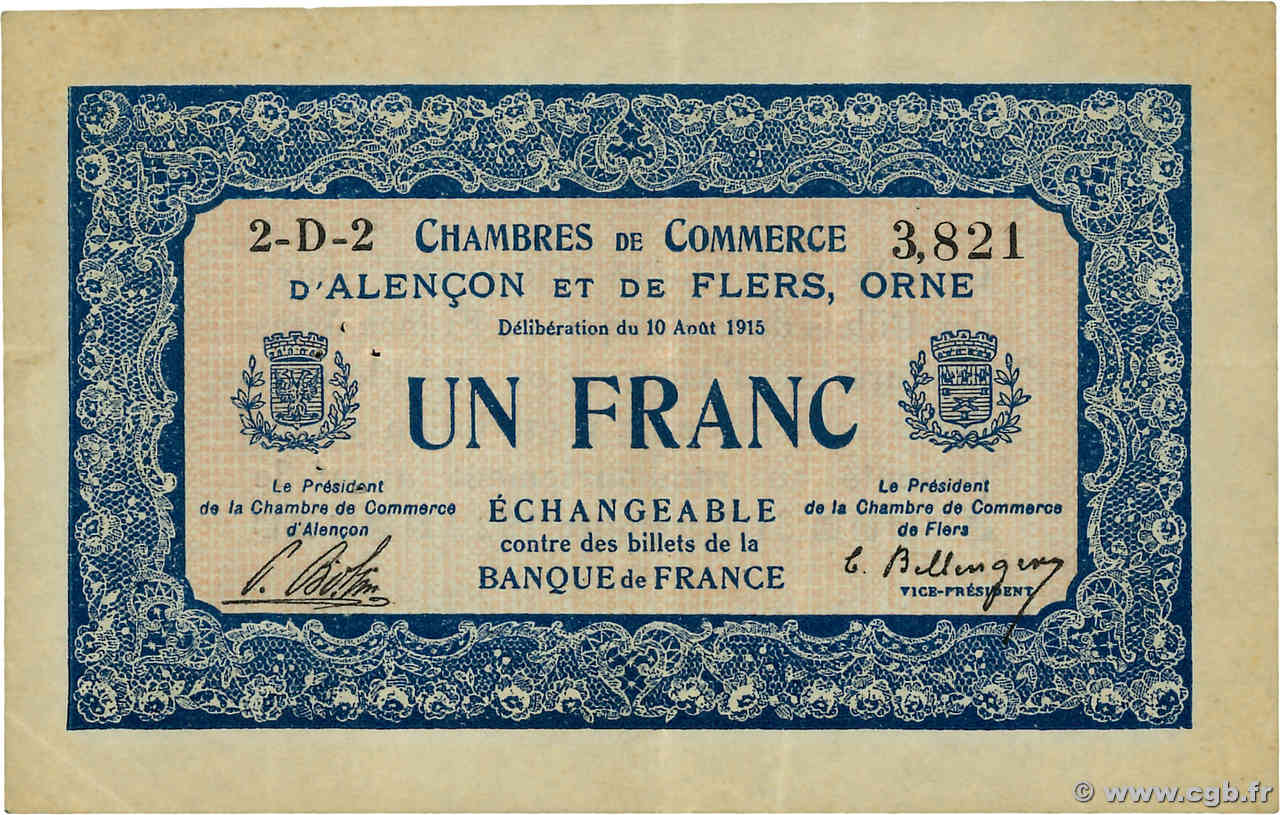 1 Franc FRANCE régionalisme et divers Alencon et Flers 1915 JP.006.24 TTB+