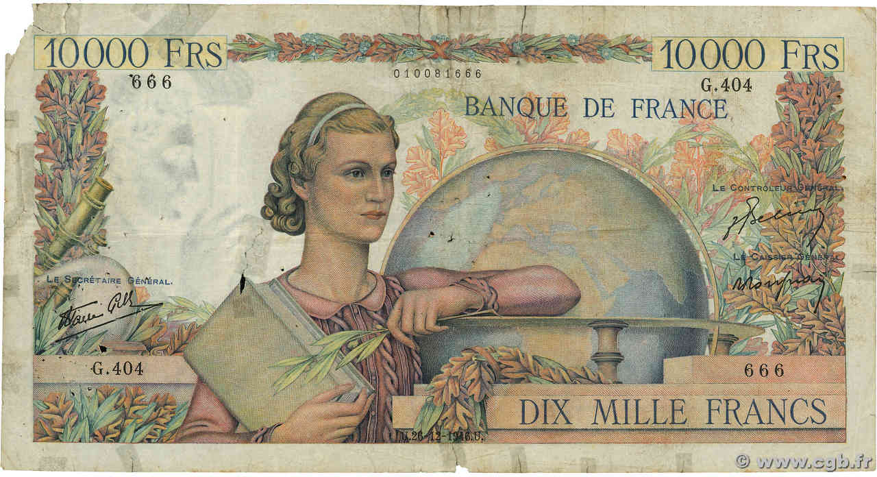 10000 Francs GÉNIE FRANÇAIS Numéro spécial FRANCE  1946 F.50.17 B