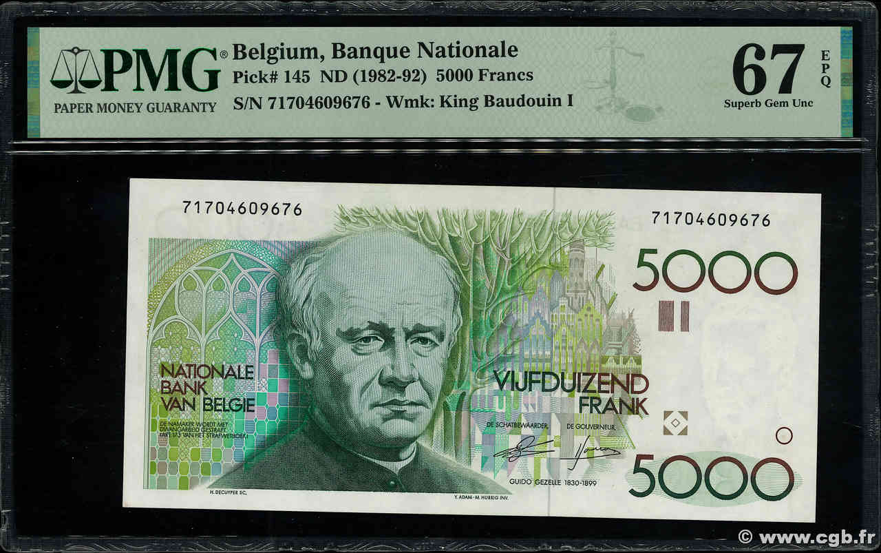 5000 Francs BELGIEN  1982 P.145a ST