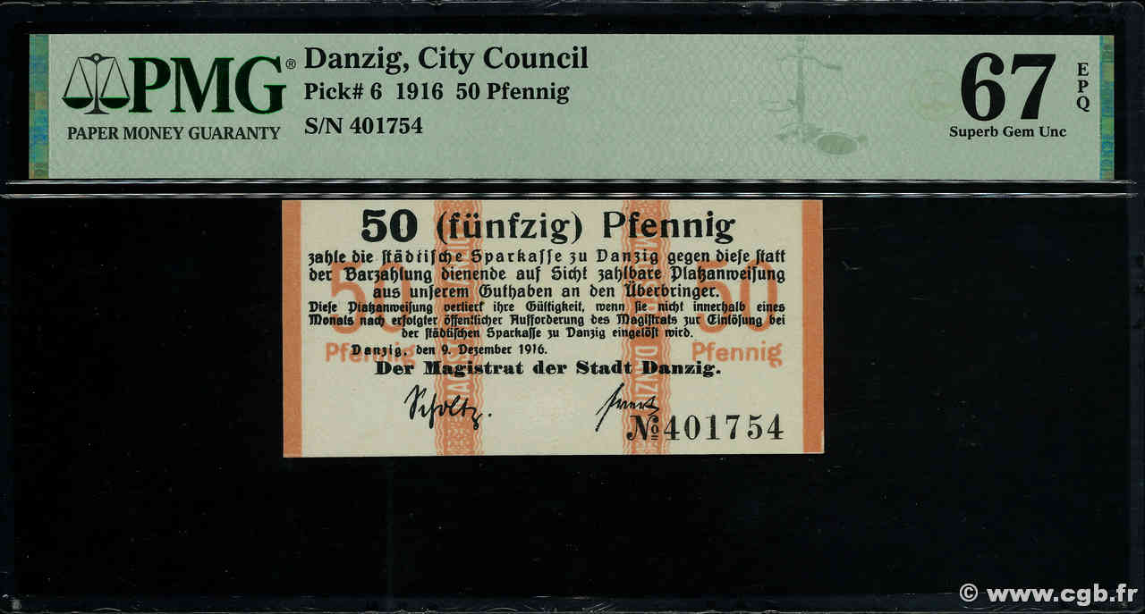 50 Pfennig DANTZIG  1916 P.06 FDC