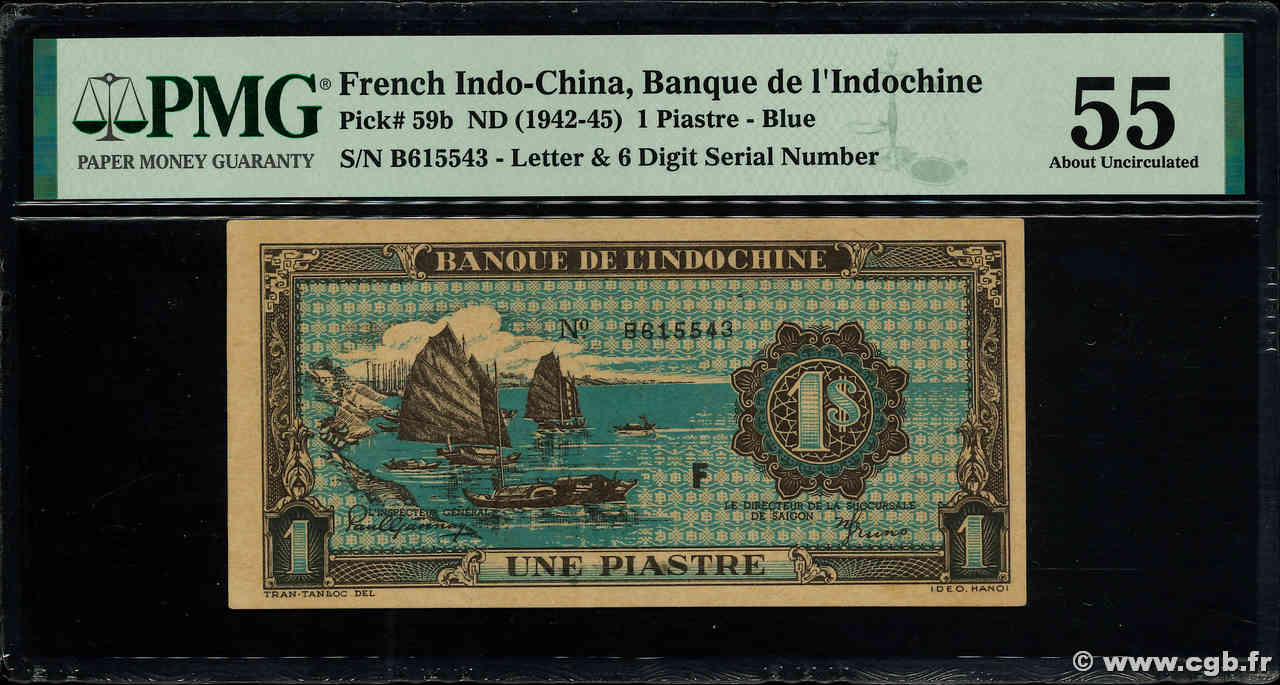 1 Piastre bleu FRENCH INDOCHINA  1944 P.059b AU