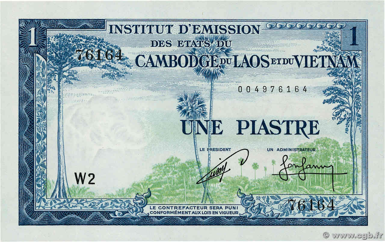 1 Piastre - 1 Riel INDOCHINA  1954 P.094 FDC