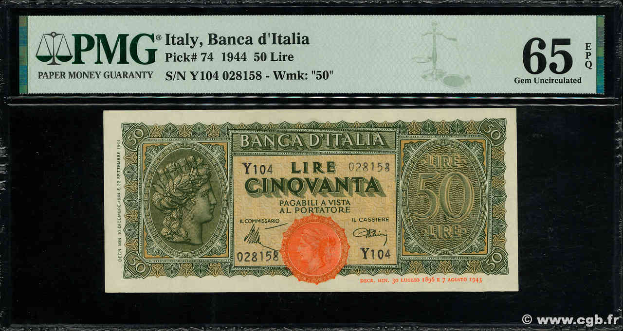 50 Lire ITALY  1944 P.074 UNC