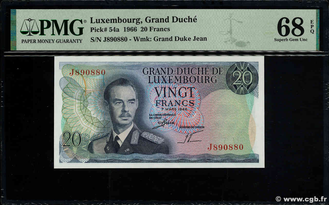 20 Francs LUXEMBOURG  1966 P.54a UNC