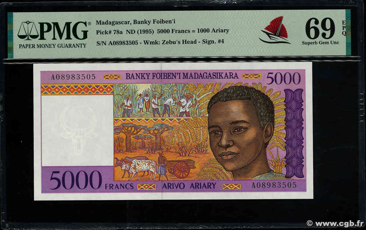 5000 Francs - 1000 Ariary MADAGASCAR  1995 P.078a NEUF