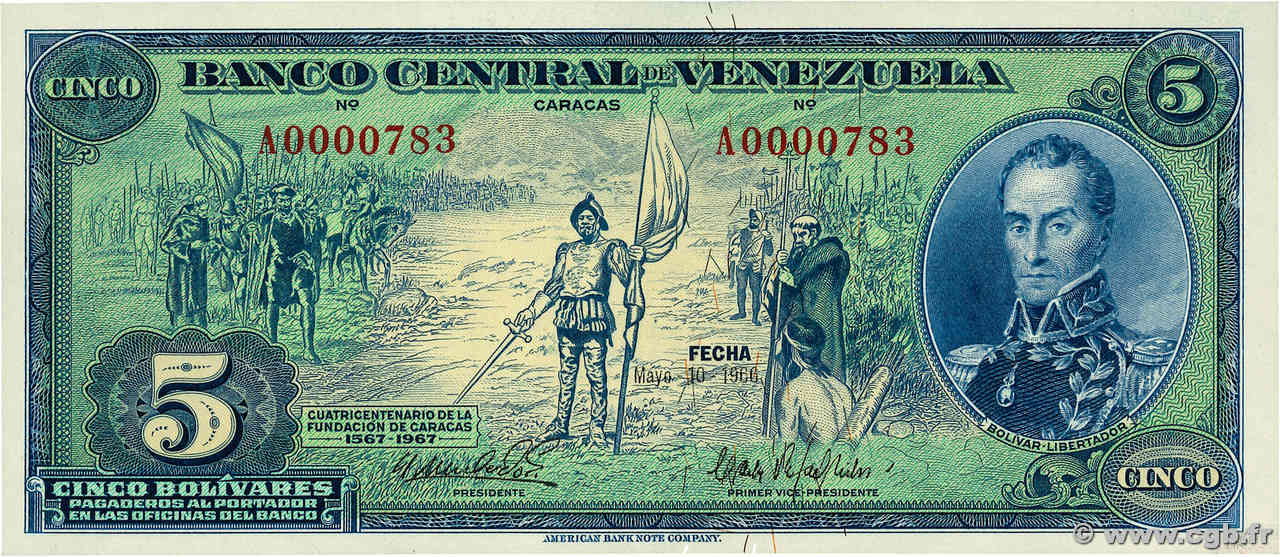 5 Bolivares Commémoratif VENEZUELA  1966 P.049 pr.NEUF