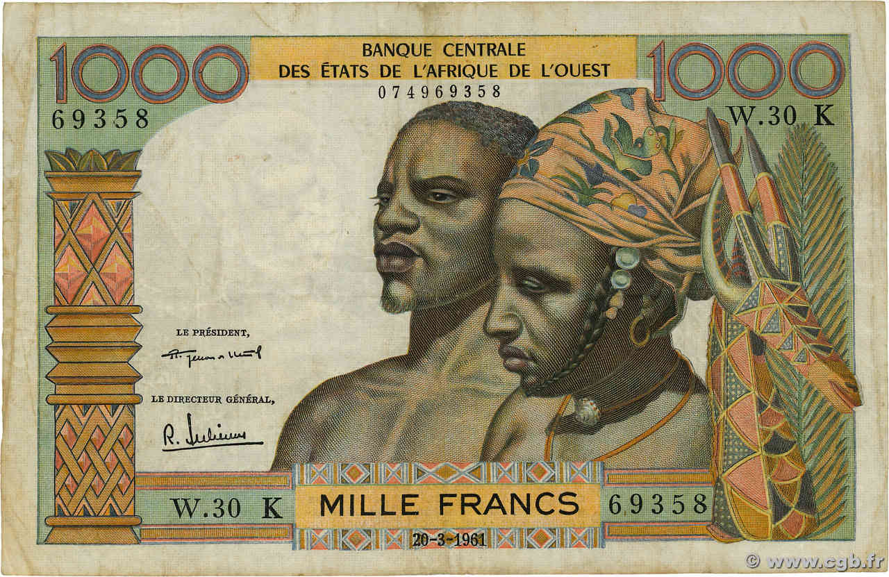 1000 Francs ÉTATS DE L AFRIQUE DE L OUEST  1961 P.703Kb TB