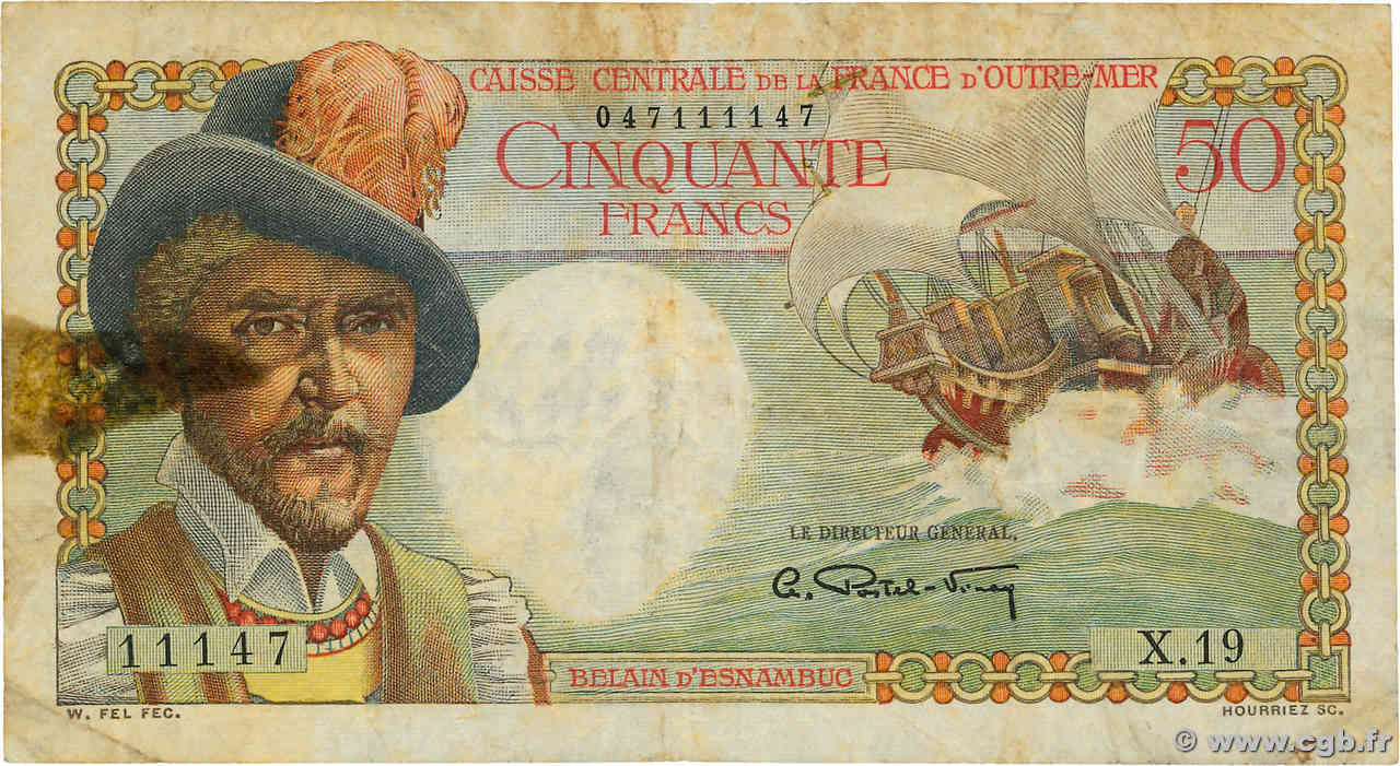 50 Francs Belain d Esnambuc CCFOM AFRIQUE ÉQUATORIALE FRANÇAISE  1947 A.132a B+