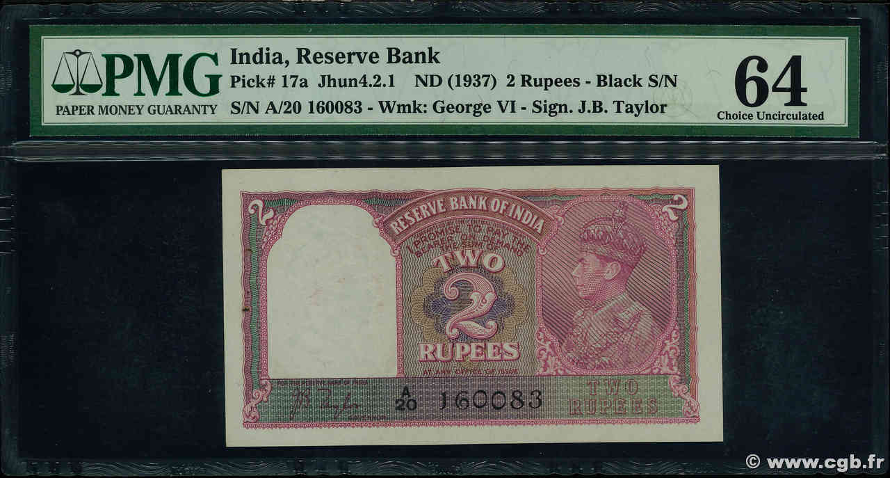 2 Rupee INDE  1937 P.017a pr.NEUF