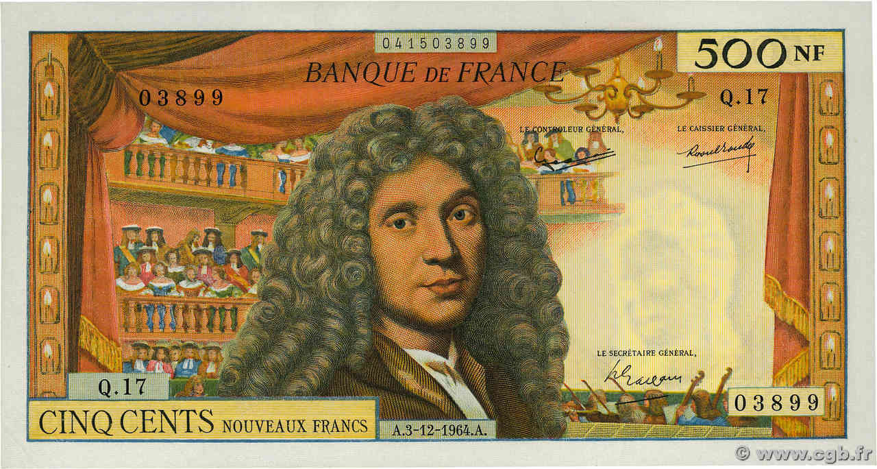 500 Nouveaux Francs MOLIÈRE FRANCE  1964 F.60.07 SUP