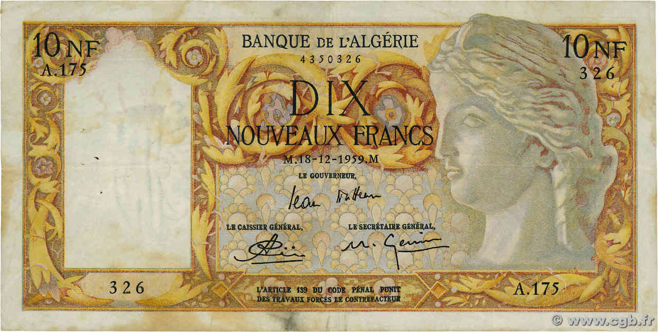 10 Nouveaux Francs ARGELIA  1959 P.119a MBC