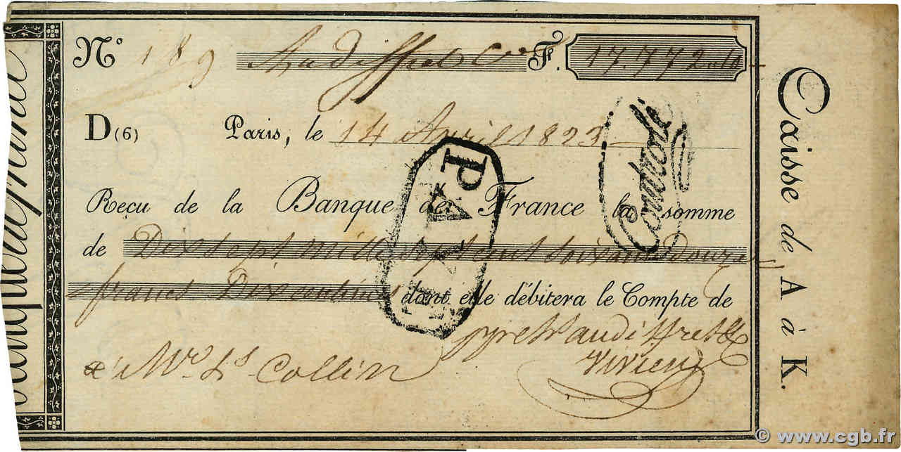 17772 Francs FRANCE regionalism and various  1823 F.-- XF