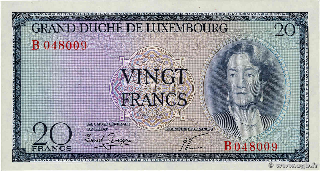 20 Francs LUSSEMBURGO  1955 P.49a q.FDC