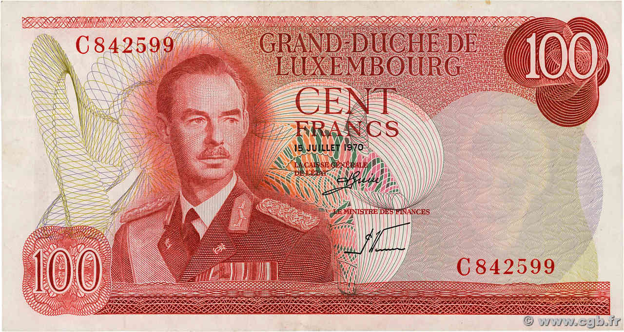 100 Francs LUXEMBURGO  1970 P.56a MBC+