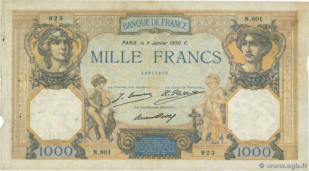 1000 Francs CÉRÈS ET MERCURE FRANCE  1930 F.37.04 B