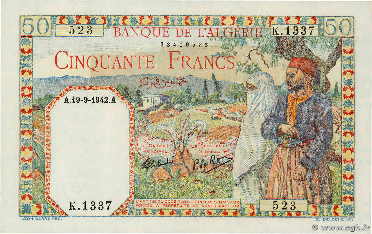 50 Francs ARGELIA  1942 P.087 SC