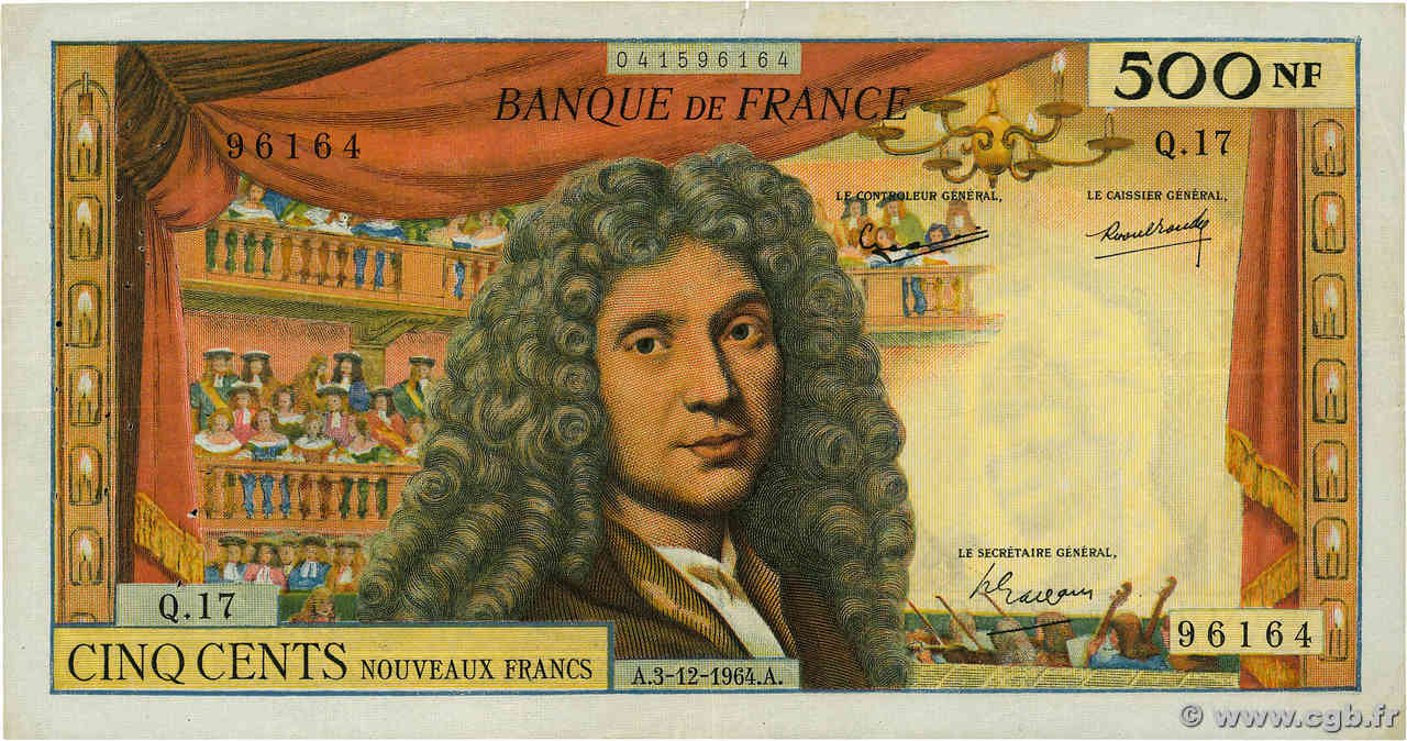 500 Nouveaux Francs MOLIÈRE FRANCE  1964 F.60.07 VF-