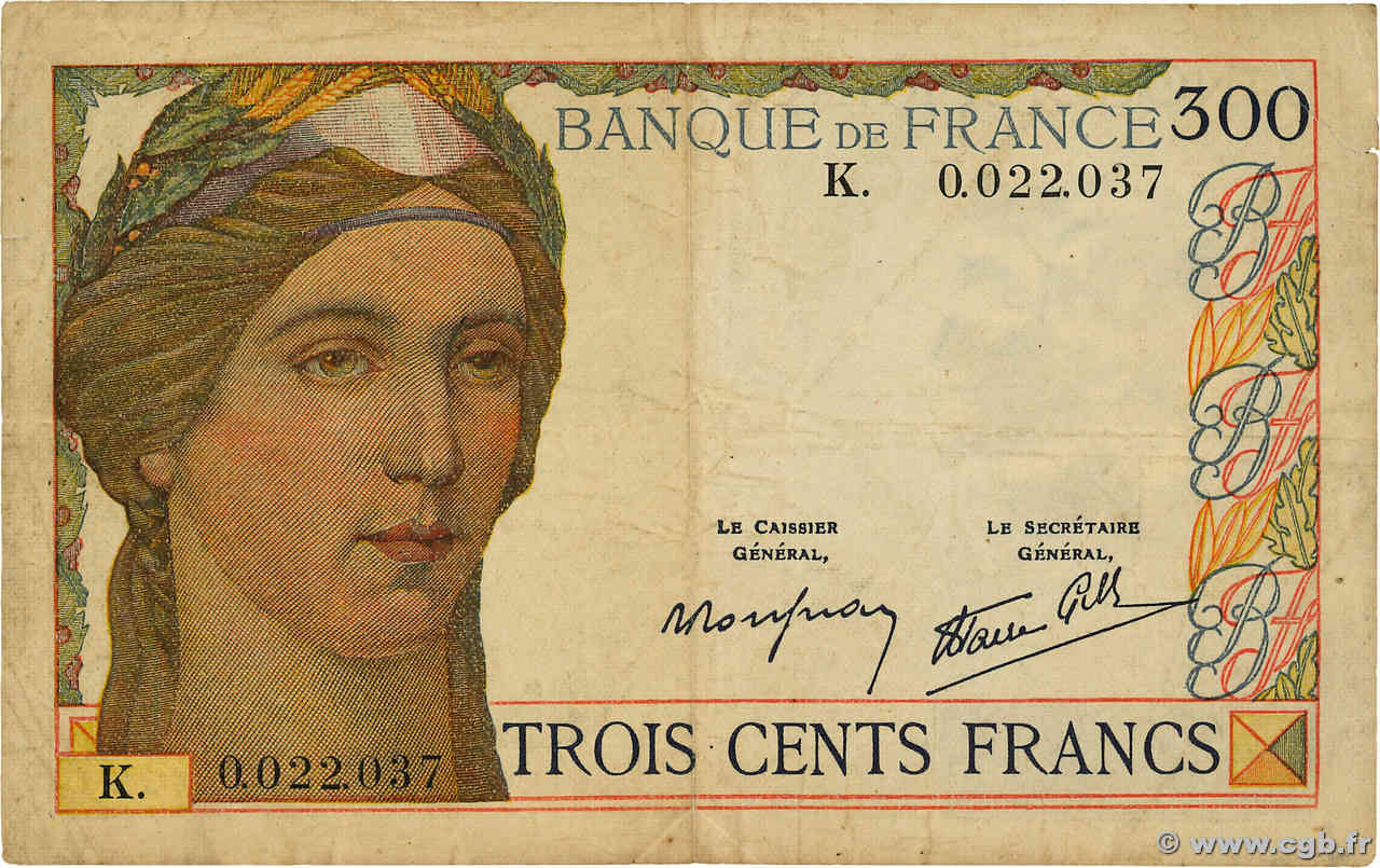 300 Francs FRANCE  1938 F.29.01 F