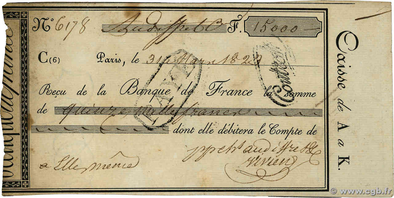 15000 Francs FRANKREICH  1823 F.- VZ