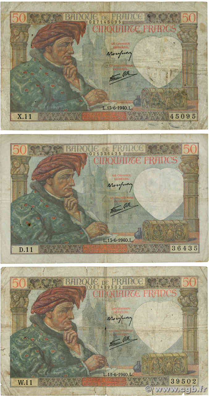 50 Francs JACQUES CŒUR Lot FRANCE  1940 F.19.01 G