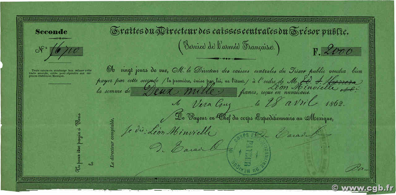 2000 Francs MEXICO Veracruz 1862 Kol.13(var) EBC