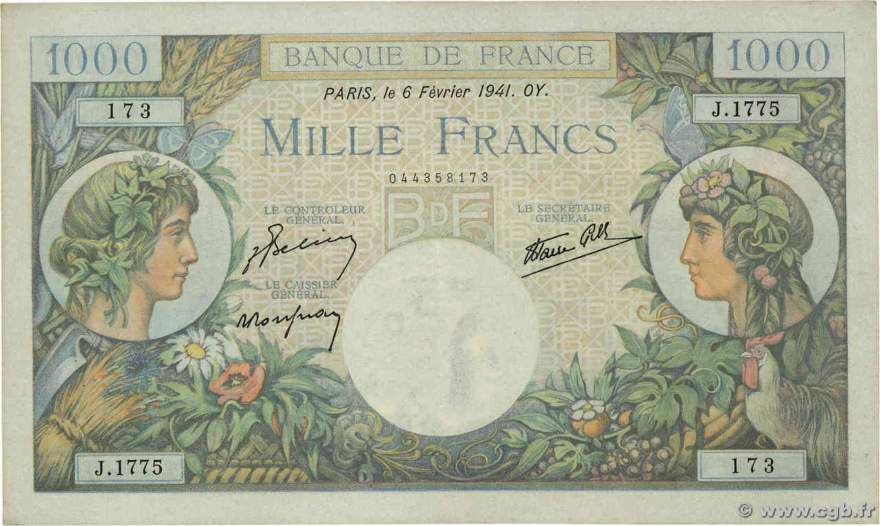 1000 Francs COMMERCE ET INDUSTRIE FRANKREICH  1941 F.39.04 VZ