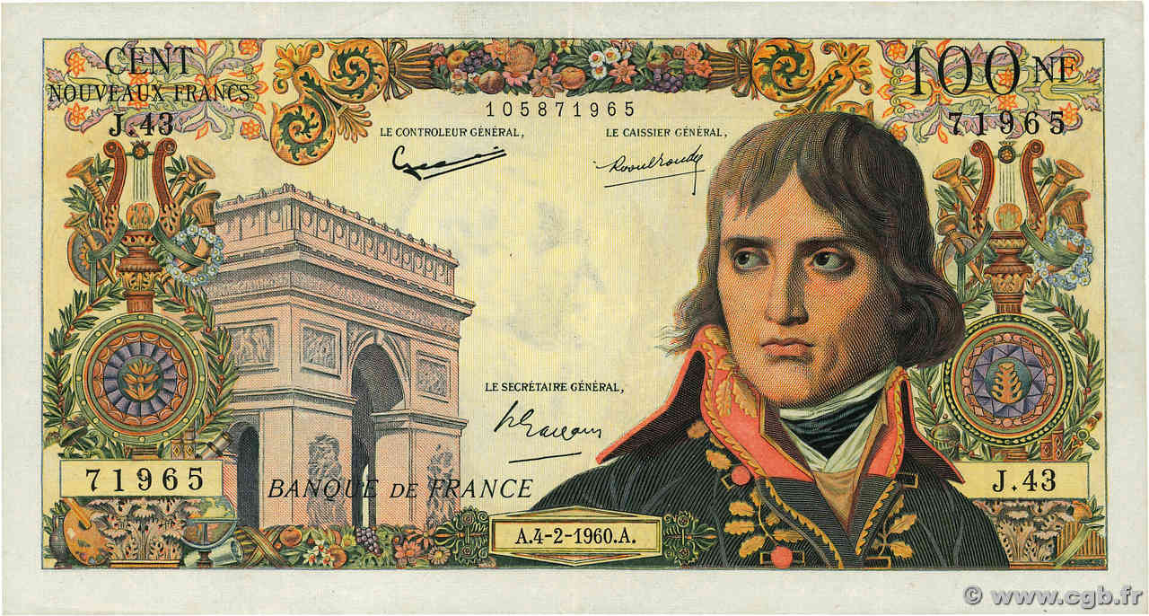 100 Nouveaux Francs BONAPARTE FRANCE  1960 F.59.05 VF+