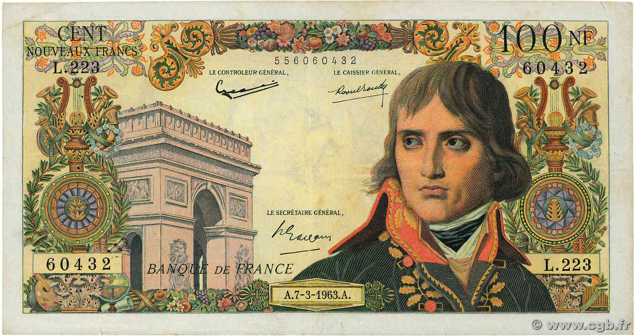 100 Nouveaux Francs BONAPARTE FRANCE  1963 F.59.20 VF-