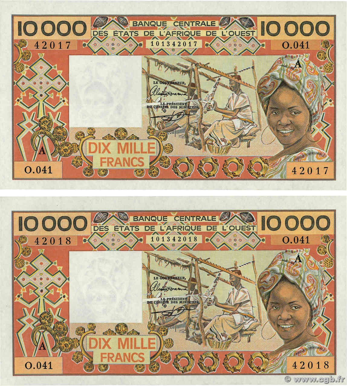10000 Francs Consécutifs ÉTATS DE L AFRIQUE DE L OUEST  1990 P.109Ai pr.SPL