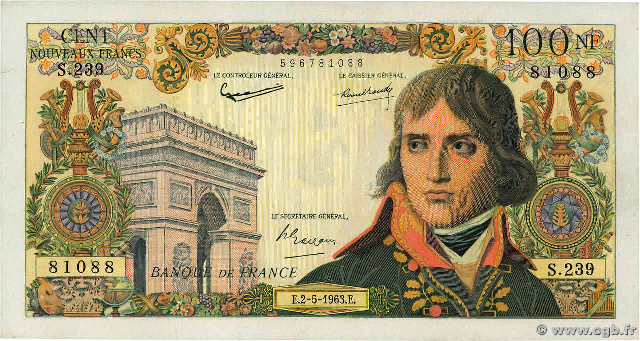 100 Nouveaux Francs BONAPARTE FRANCIA  1963 F.59.21 q.SPL