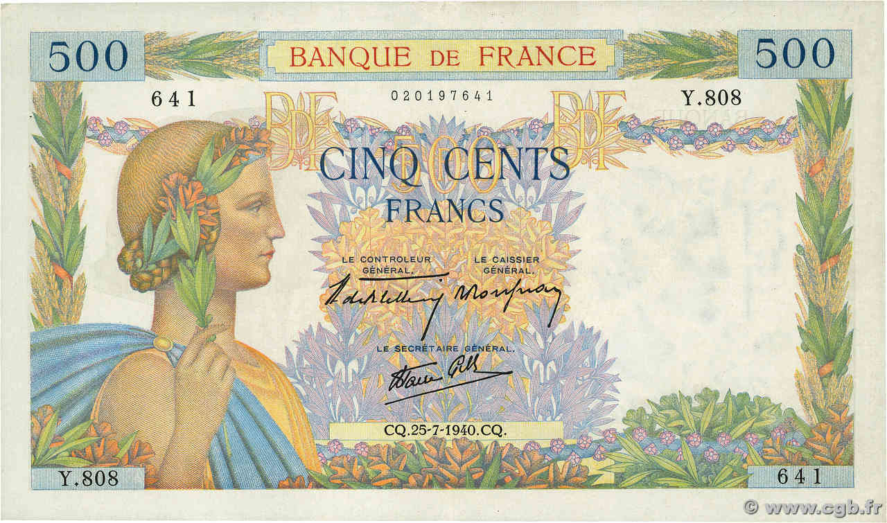 500 Francs LA PAIX FRANCIA  1940 F.32.05 SPL+