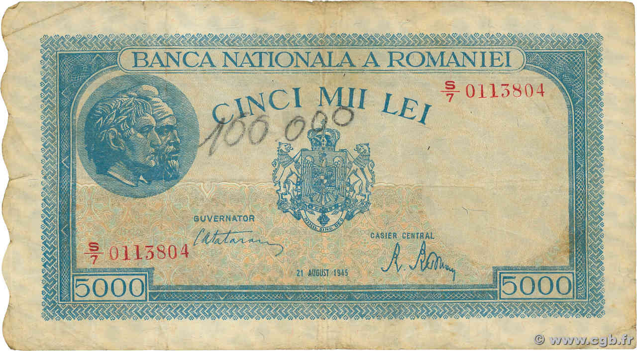 5000 Lei ROUMANIE  1945 P.056a TB+