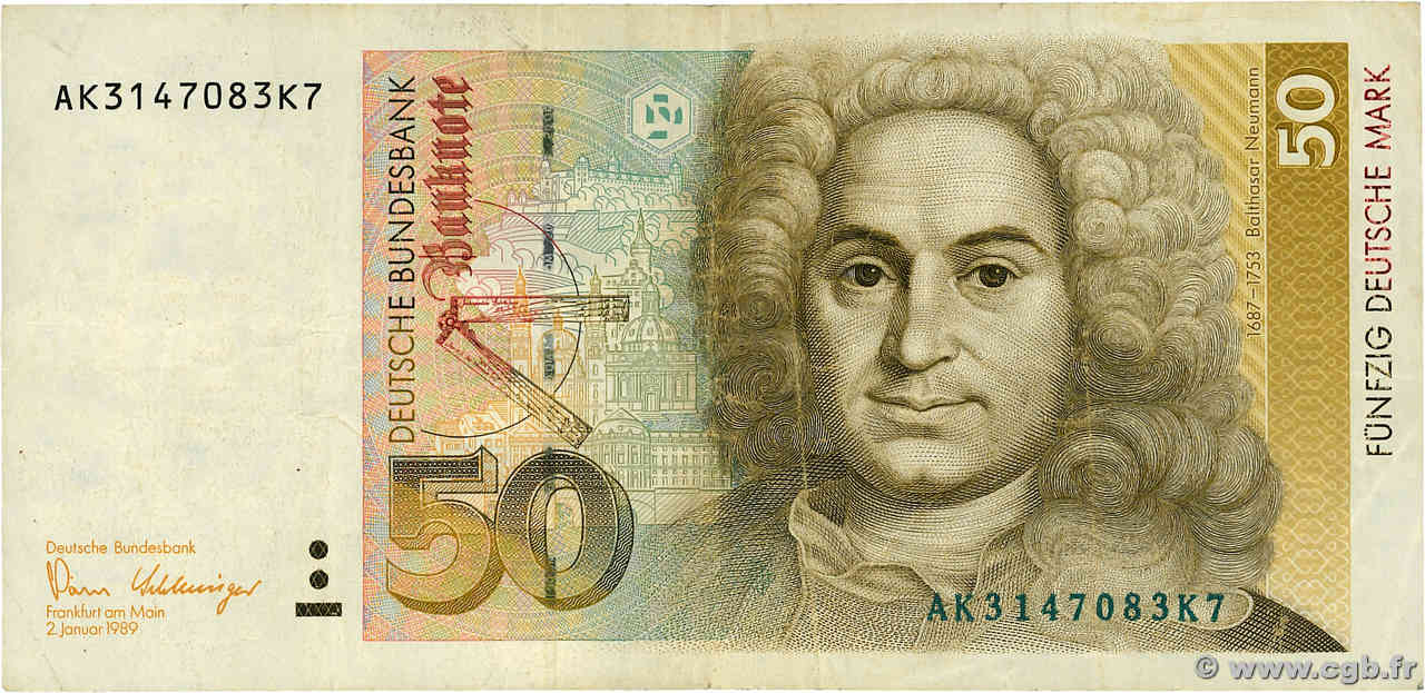 50 Deutsche Mark ALLEMAGNE FÉDÉRALE  1989 P.40a pr.TTB