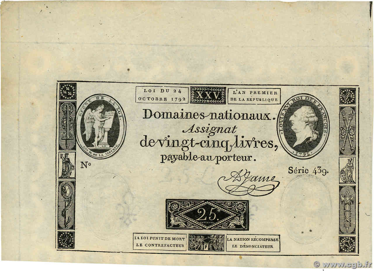 25 Livres FRANCE  1792 Ass.37a pr.NEUF