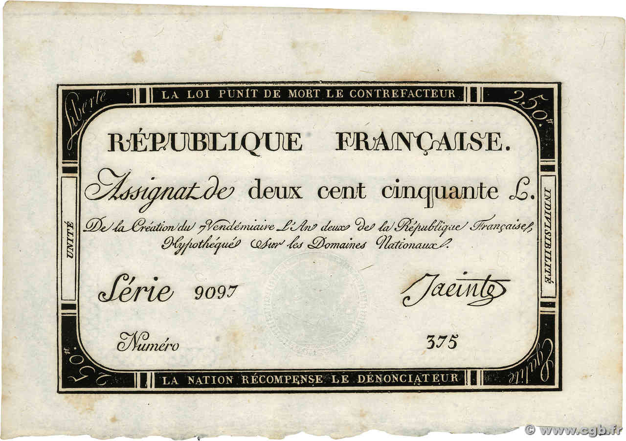 250 Livres FRANCIA  1793 Ass.45a SC+
