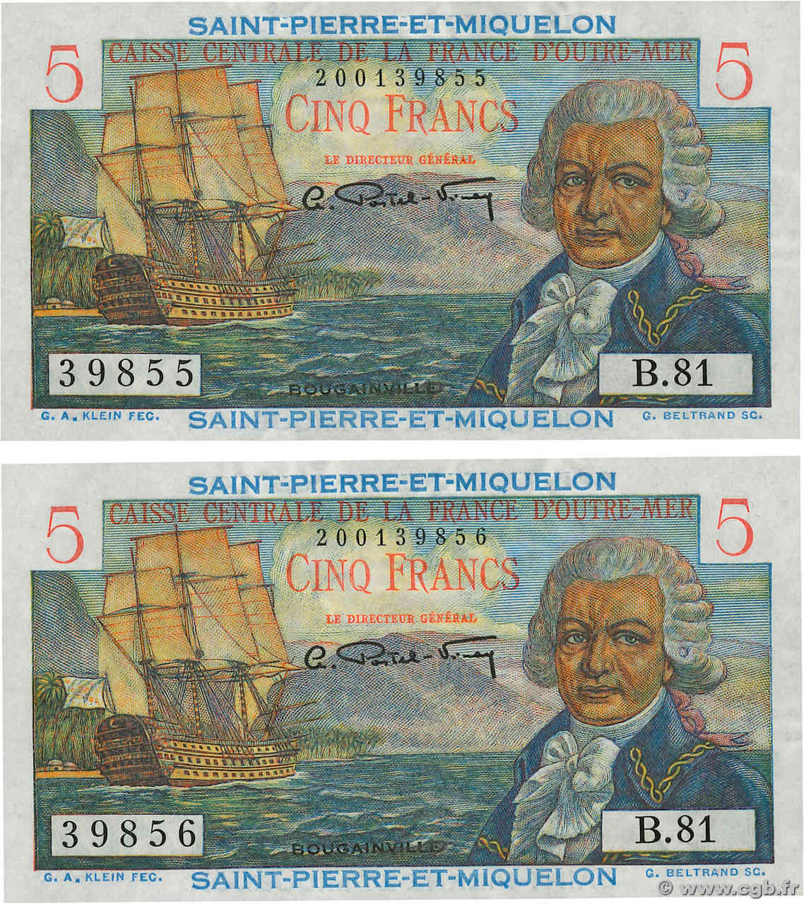 5 Francs Bougainville Consécutifs SAINT-PIERRE UND MIQUELON  1946 P.22 ST