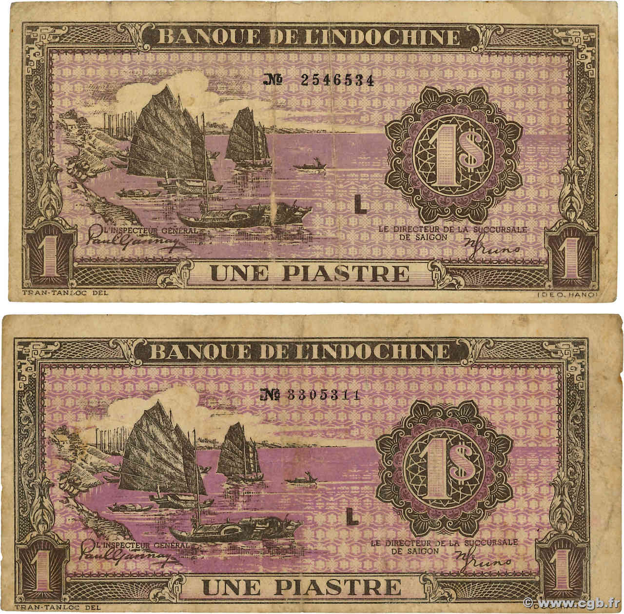 1 Piastre violet Lot INDOCHINE FRANÇAISE  1943 P.060 TB