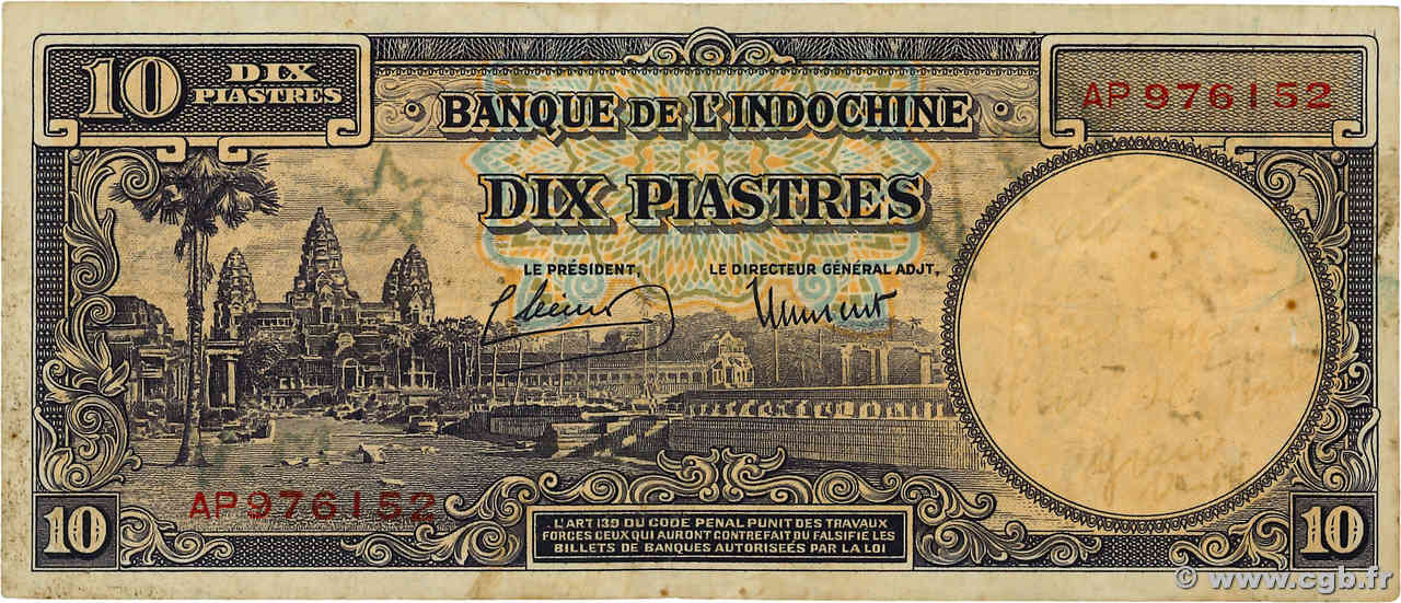 10 Piastres INDOCHINE FRANÇAISE  1946 P.080 TB