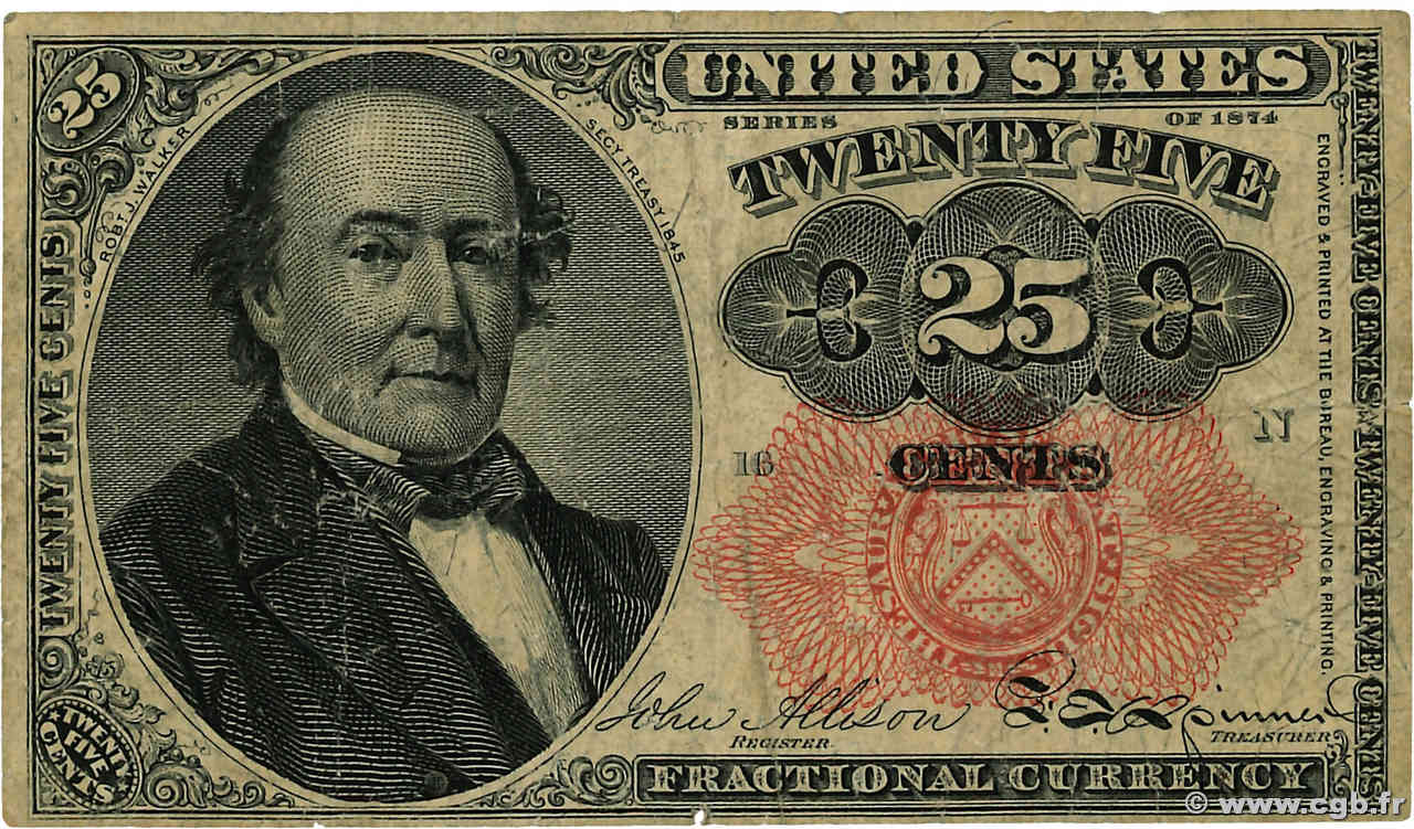 25 Cents ÉTATS-UNIS D AMÉRIQUE  1874 P.123a TB