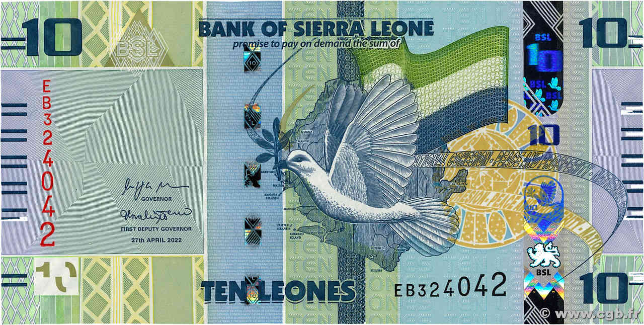 10 Leones SIERRA LEONA  2022 P.37 SC+