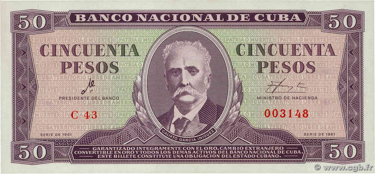 50 Pesos CUBA  1961 P.098a pr.NEUF