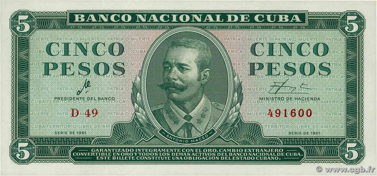 5 Pesos CUBA  1961 P.095a NEUF