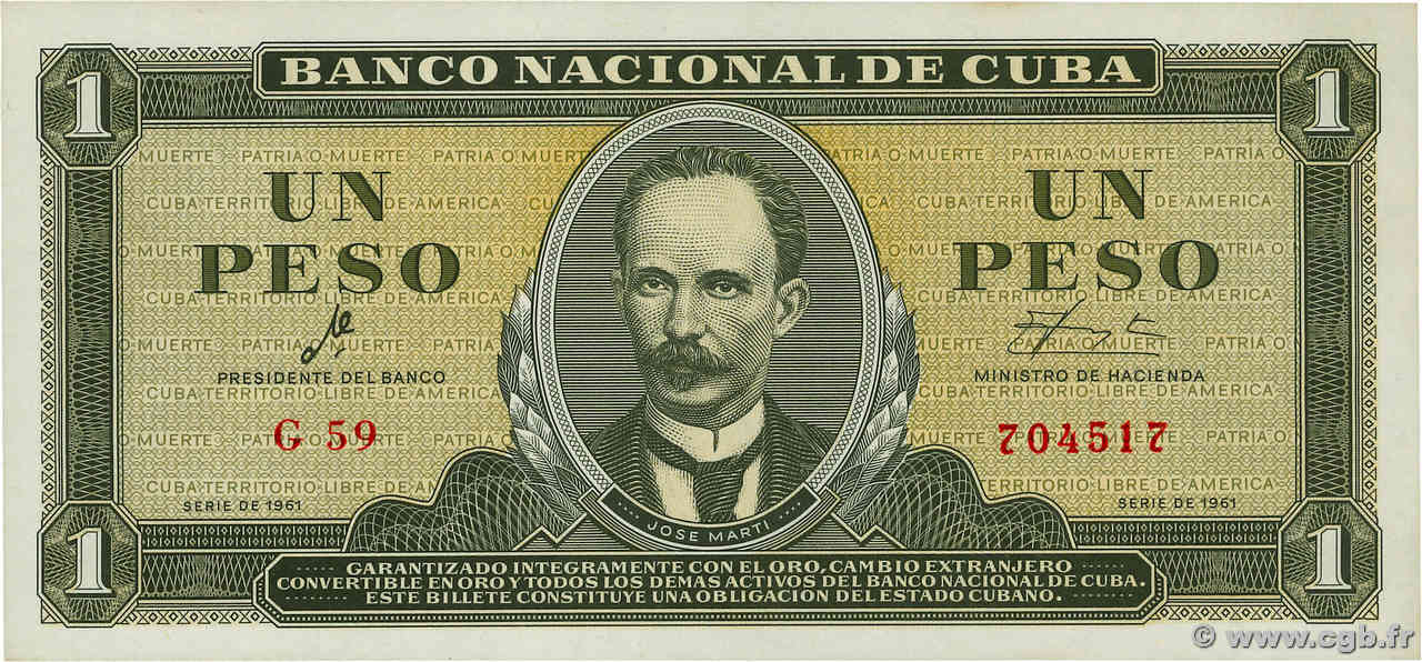 1 Peso CUBA  1961 P.094a UNC-