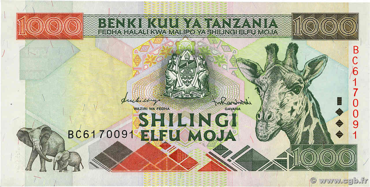 1000 Shilingi TANZANIE  1997 P.31 SUP