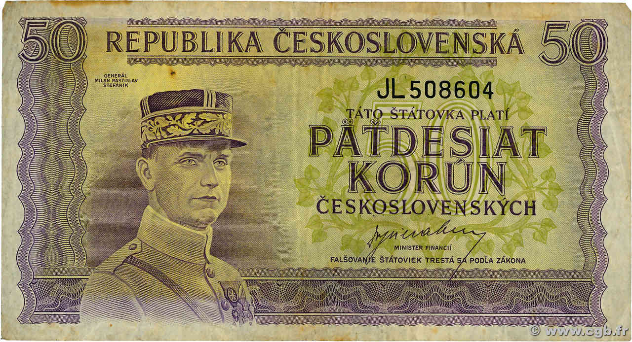 50 Korun TCHÉCOSLOVAQUIE  1945 P.062a TB