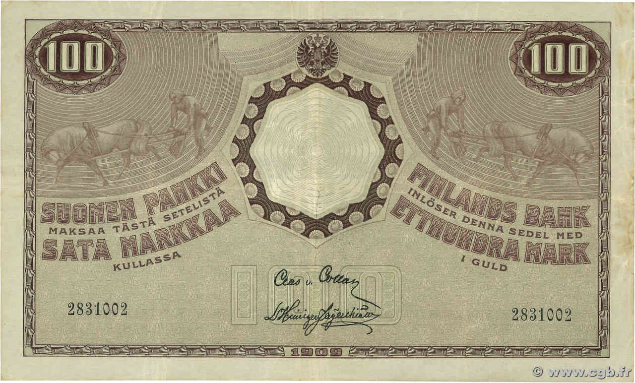 100 Markkaa FINNLAND  1909 P.022 SS