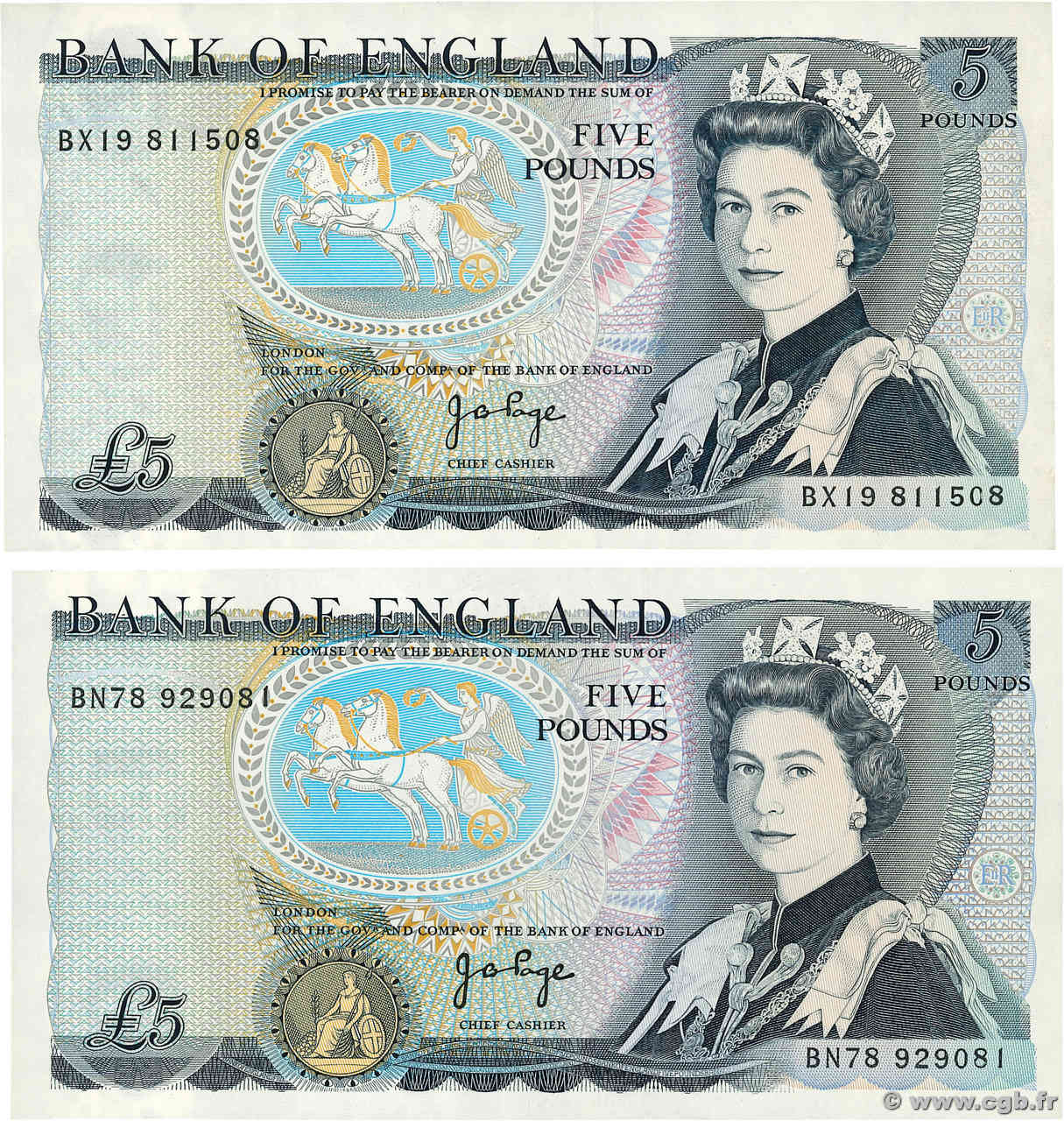 5 Pounds Lot ENGLAND  1973 P.378b UNC-