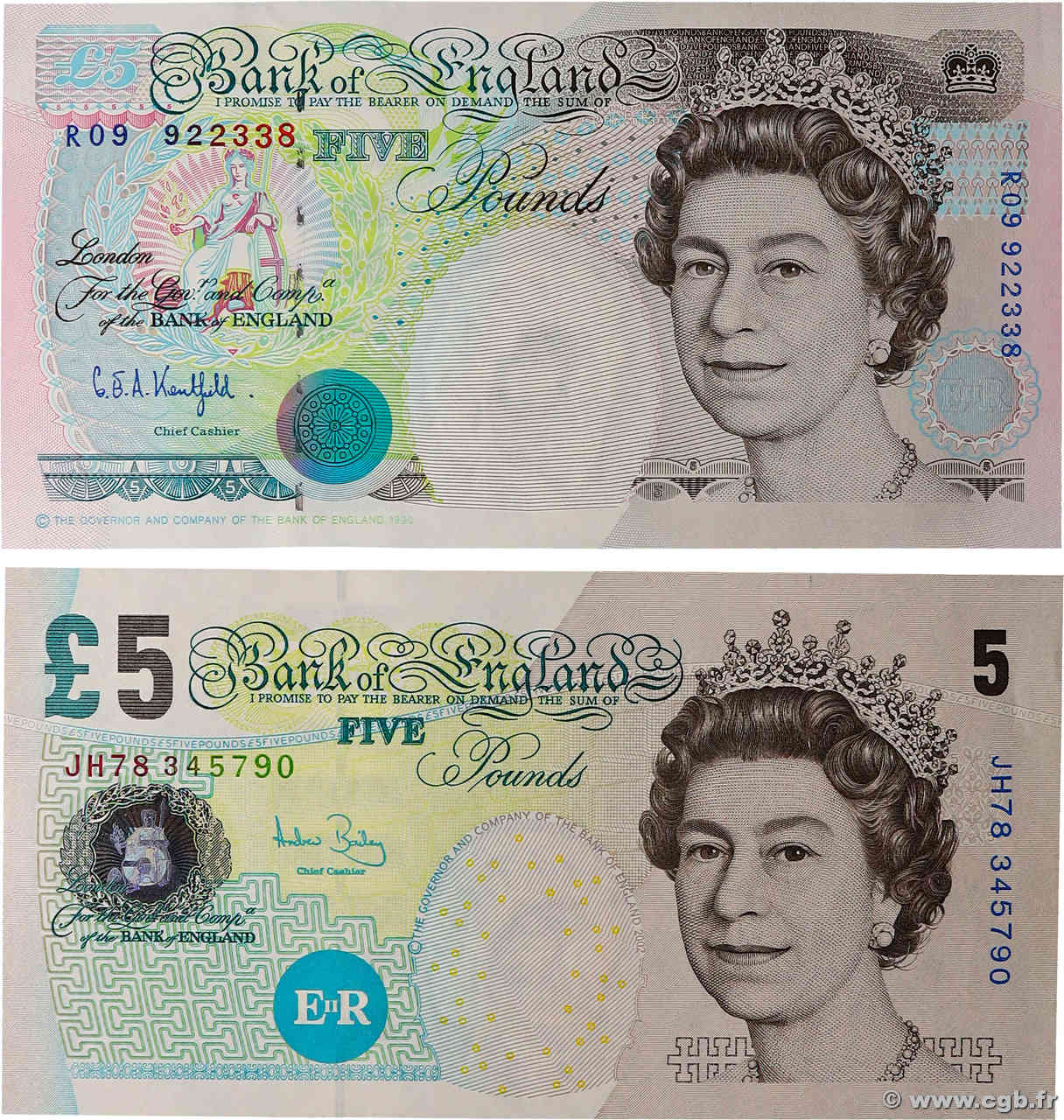 5 Pounds Lot INGLATERRA  1991 P.392b et P.391c SC+