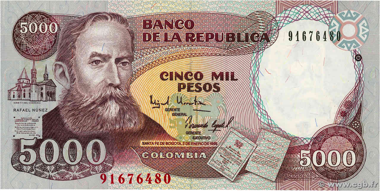 5000 Pesos COLOMBIA  1995 P.440 UNC