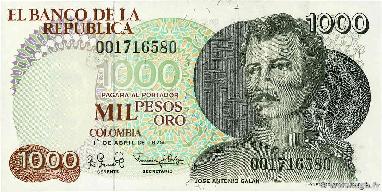 1000 Pesos Oro COLOMBIA  1979 P.421a UNC